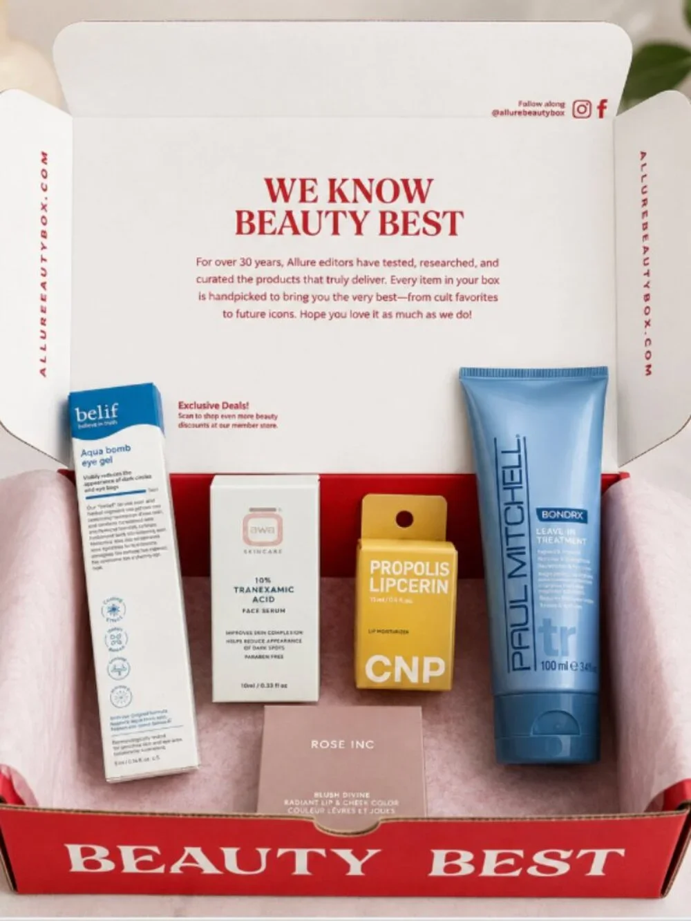 ALLURE BEAUTY BOX 5pc Bundle belif Rose Inc Paul Mitchell CNP Skincare NEW